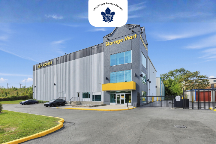 Facility exterior with Toronto Maple Leafs logo at StorageMart on Todd Baylis Blvd. in Ontario